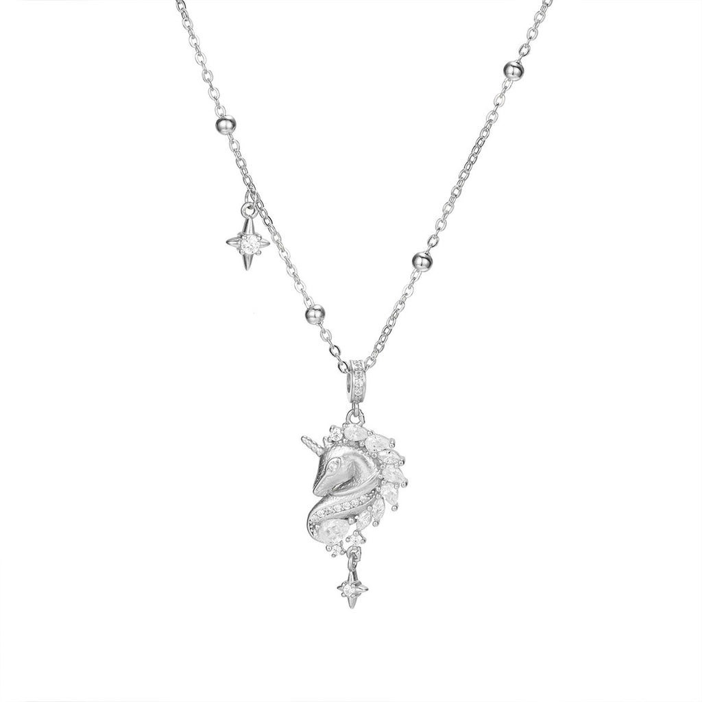 Damen Halskette mit kunstvollem Einhorn-Anhänger und funkelnden Zirkonia Shop Nory