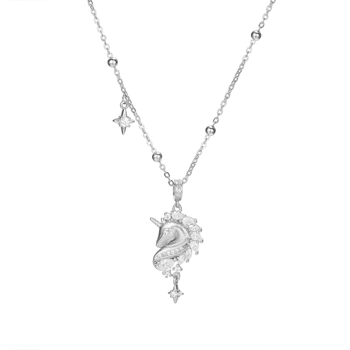 Damen Halskette mit kunstvollem Einhorn-Anhänger und funkelnden Zirkonia Shop Nory