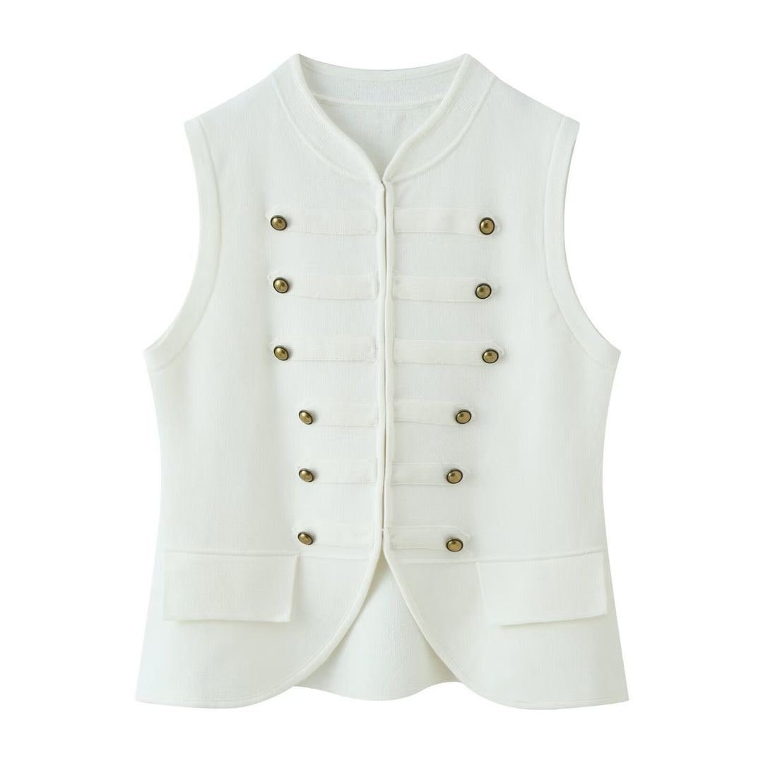 Damen Militärinspirierte Bouclé‑Weste mit Stehkragen und Zierknöpfen Shop Nory