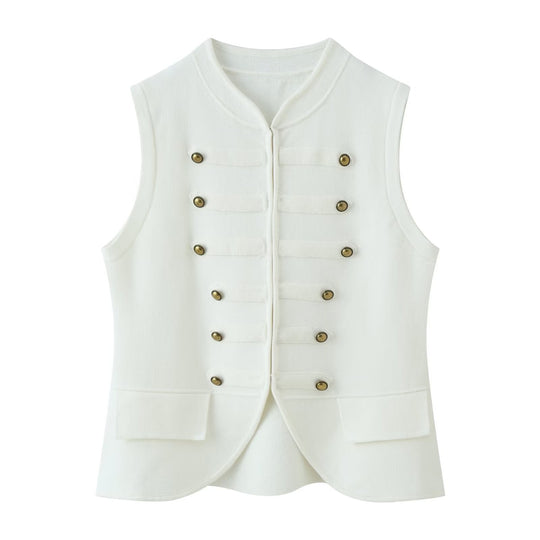 Damen Militärinspirierte Bouclé‑Weste mit Stehkragen und Zierknöpfen Shop Nory