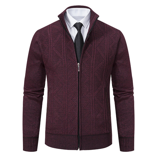 Herren Strickjacke mit Reißverschluss, Stehkragen und strukturierter Zopfmuster-Optik Shop Nory