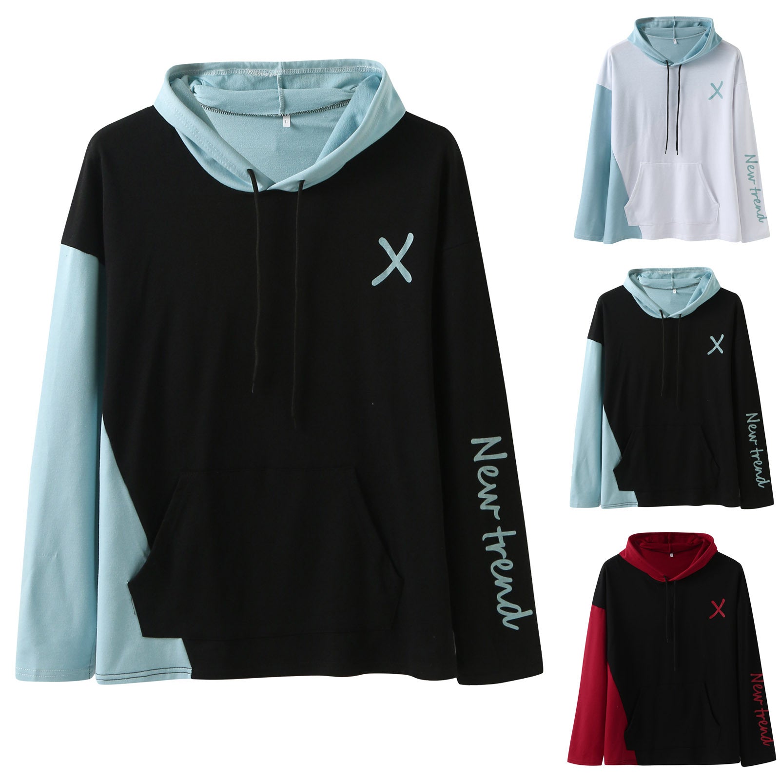 Damen Kapuzenpullover mit modernem Farbblockdesign und praktischer Kängurutasche