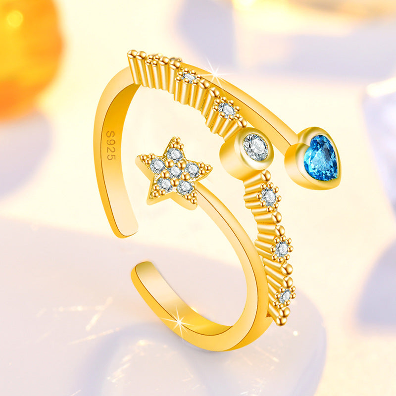 Damen Offener Ring mit funkelndem Stern- und Tropfenmotiv Shop Nory
