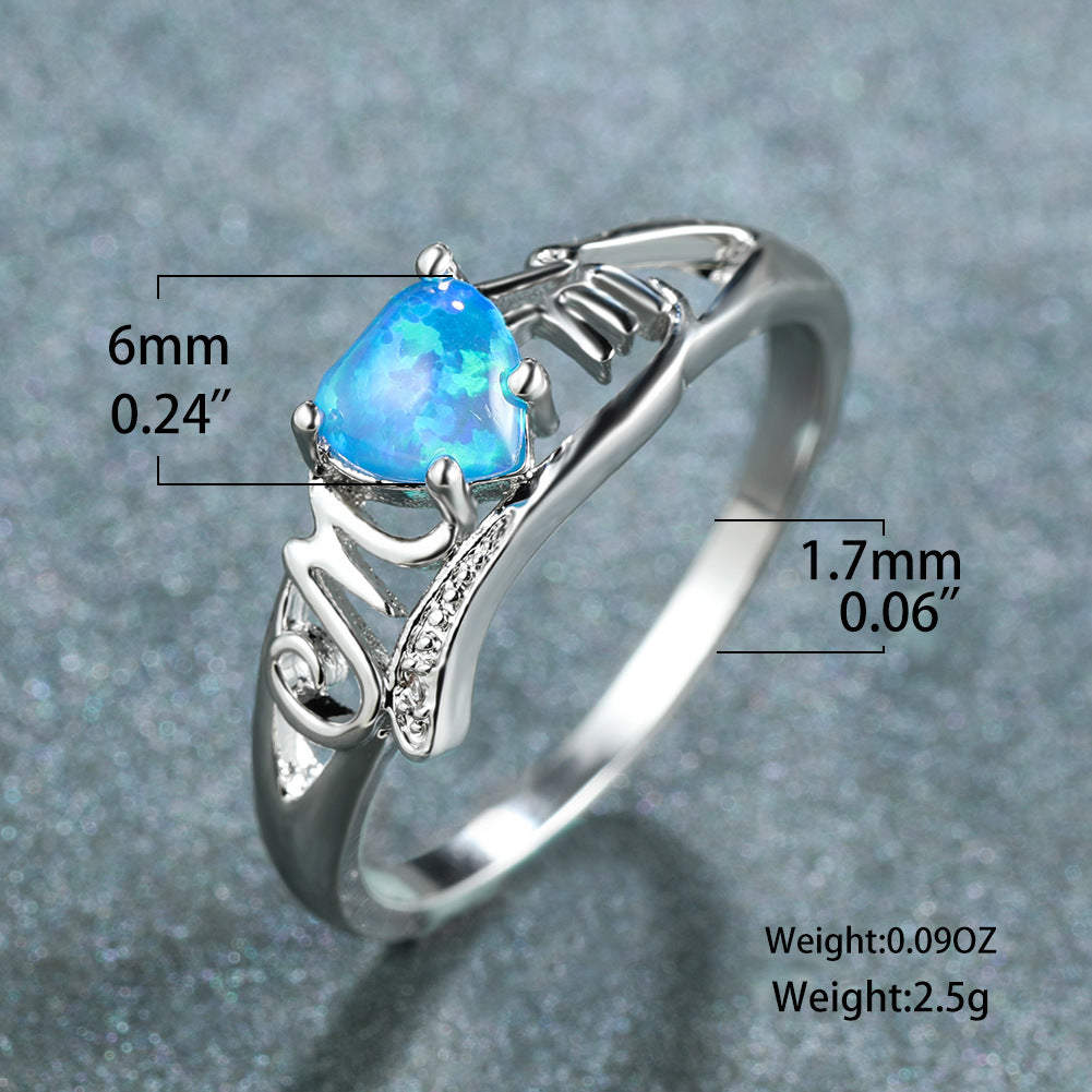Damen Ring mit herzförmigem Opal und funkelnden Zirkonia-Steinen Shop Nory