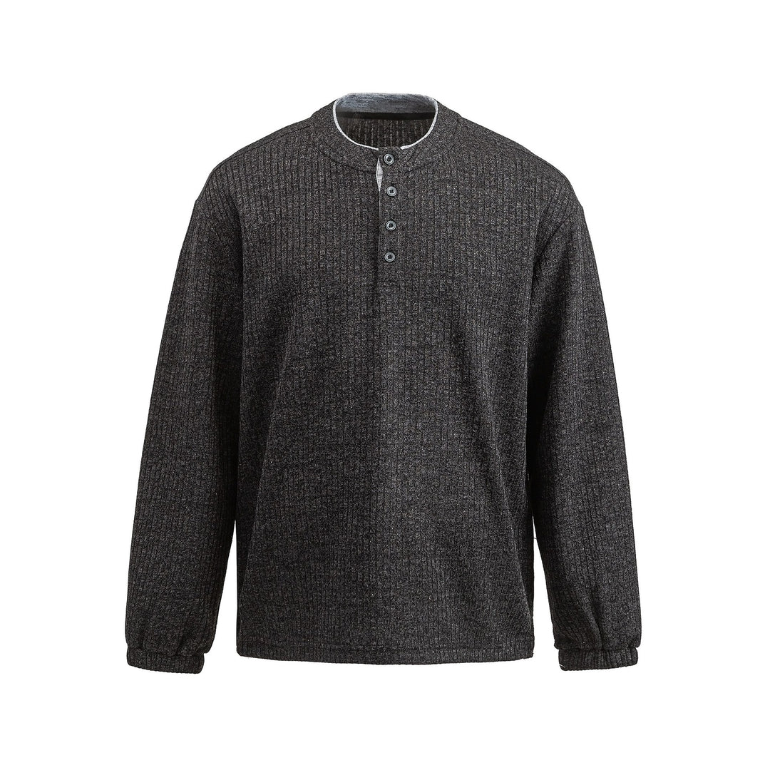 Herren Rippstruktur-Henley-Pullover mit Stehkragen und Knopfleiste Shop Nory