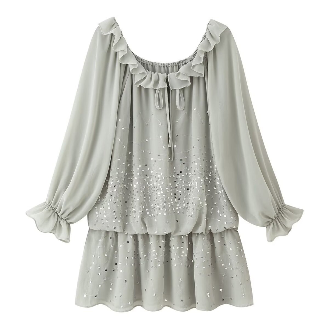 Damen Romantisches Volant‑Chiffon‑Minikleid mit Paillettenbesatz Shop Nory