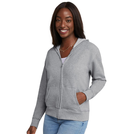 Damen Kapuzen-Sweatjacke mit durchgehendem Reißverschluss, Kängurutaschen und gerippten Bündchen Shop Nory