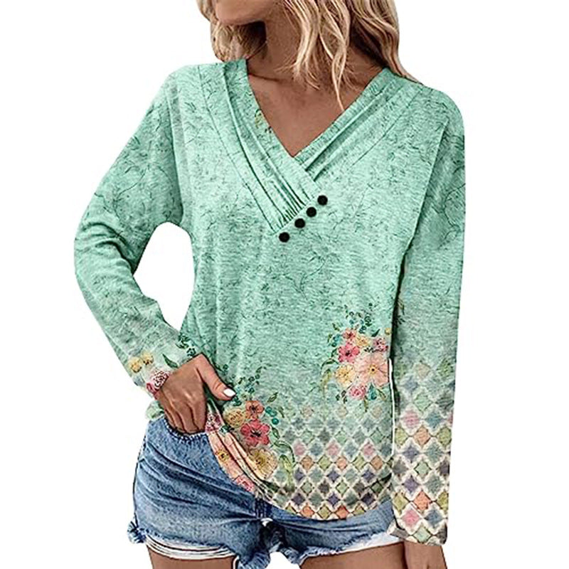 Damen Gerippter V-Ausschnitt Pullover mit Farbverlauf, Zierknöpfen und legerer Passform Shop Nory