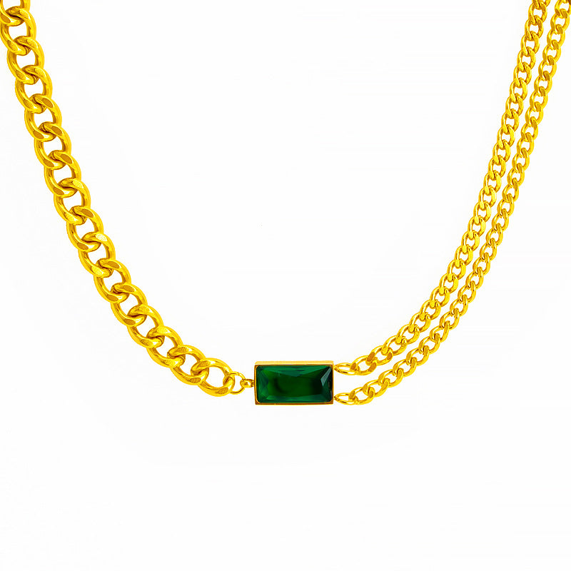Damen Luxus Kette mit grünem Edelstein und hochwertiger Vergoldung Shop Nory