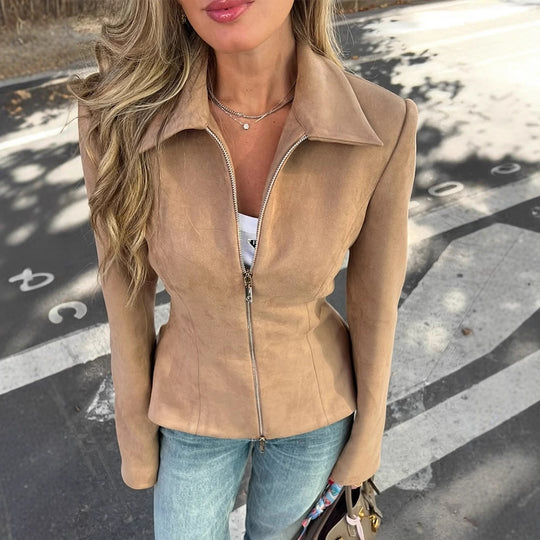 Damen Taillierte Velourslederoptik-Jacke mit Zweiwege-Reißverschluss Shop Nory