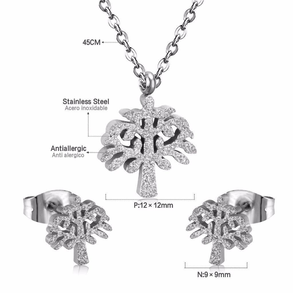 Damen Schmuckset mit Baum-Anhängern aus hochwertigem Edelstahl und goldplattiertem Design Shop Nory