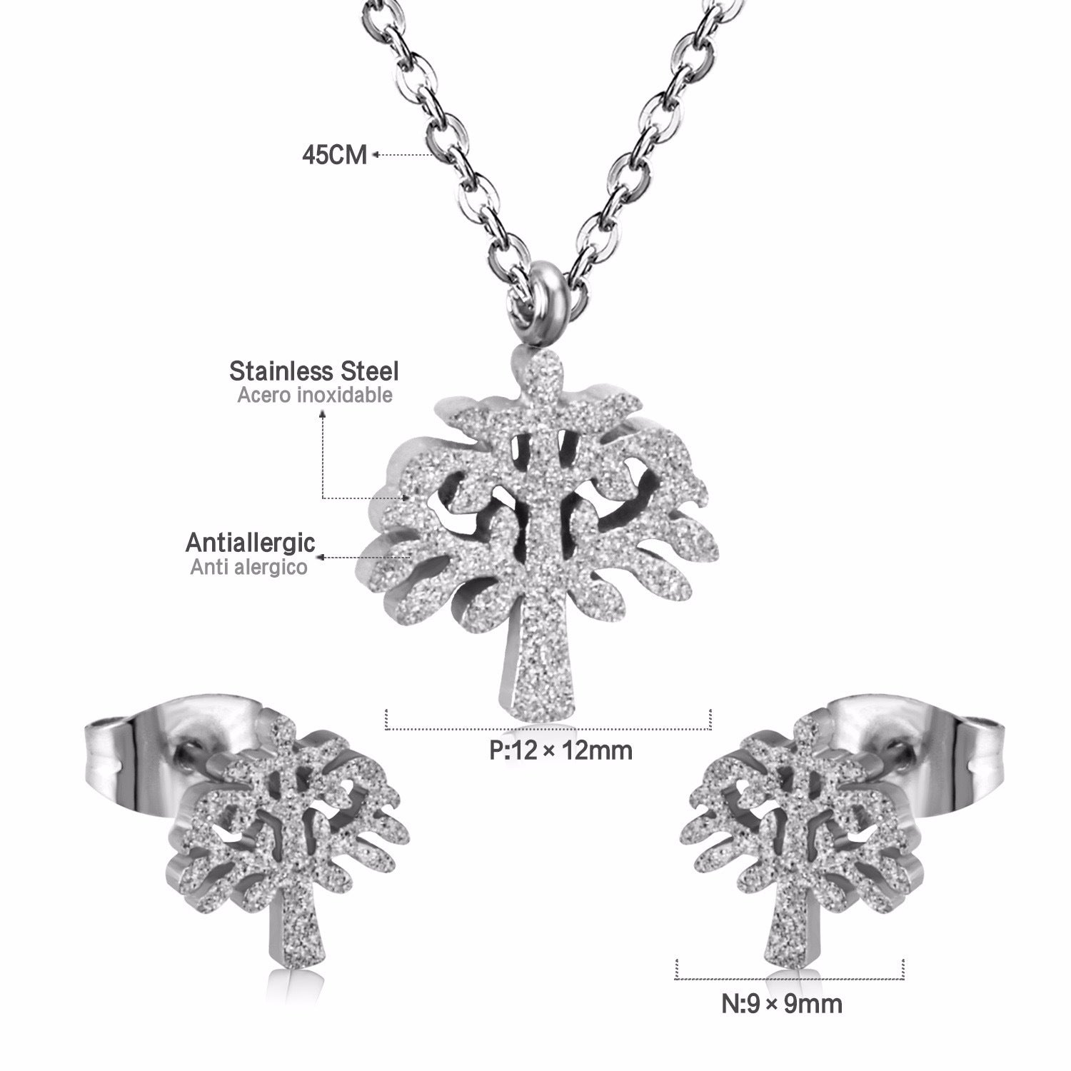 Damen Schmuckset mit Baum-Anhängern aus hochwertigem Edelstahl und goldplattiertem Design Shop Nory