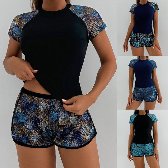 Damen Sportlicher UV-Schutz Schwimmanzug mit floralem Oberteil