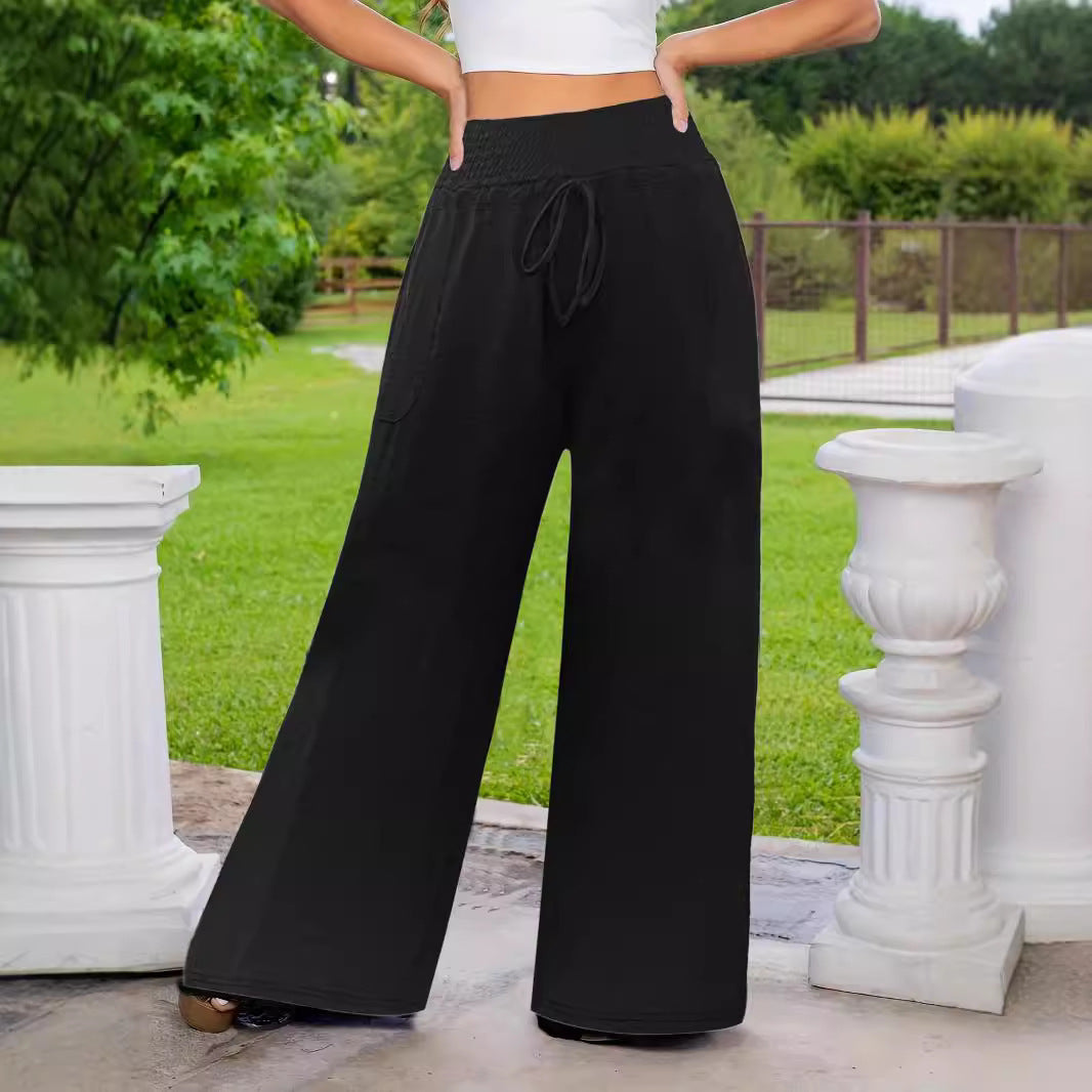 Damen Weite Leinenoptik‑Palazzohose mit hohem Smokbund, Kordelzug und Seitentaschen Shop Nory