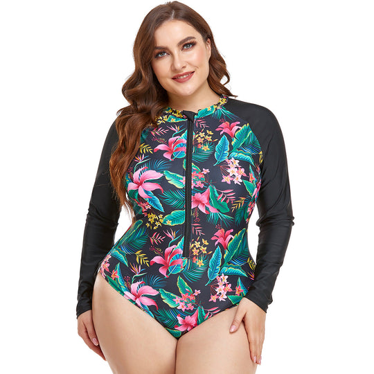 Damen Sportlicher Langarm-Schwimmanzug mit floralem Design