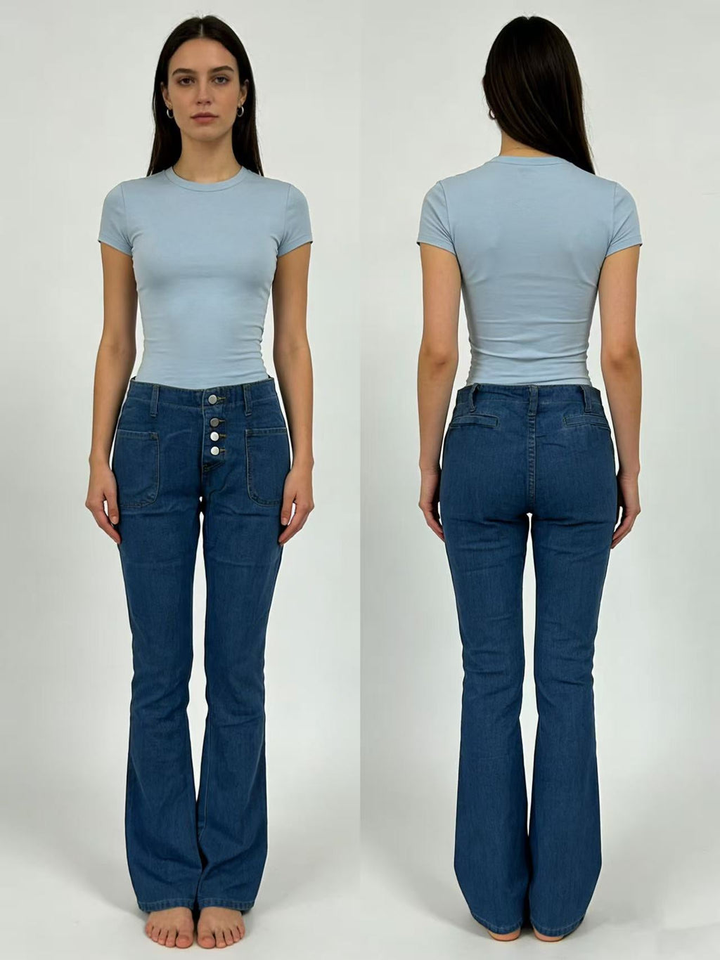 Damen Bootcut-Jeans mit hohem Bund und knöpfbarem Verschluss Shopnory