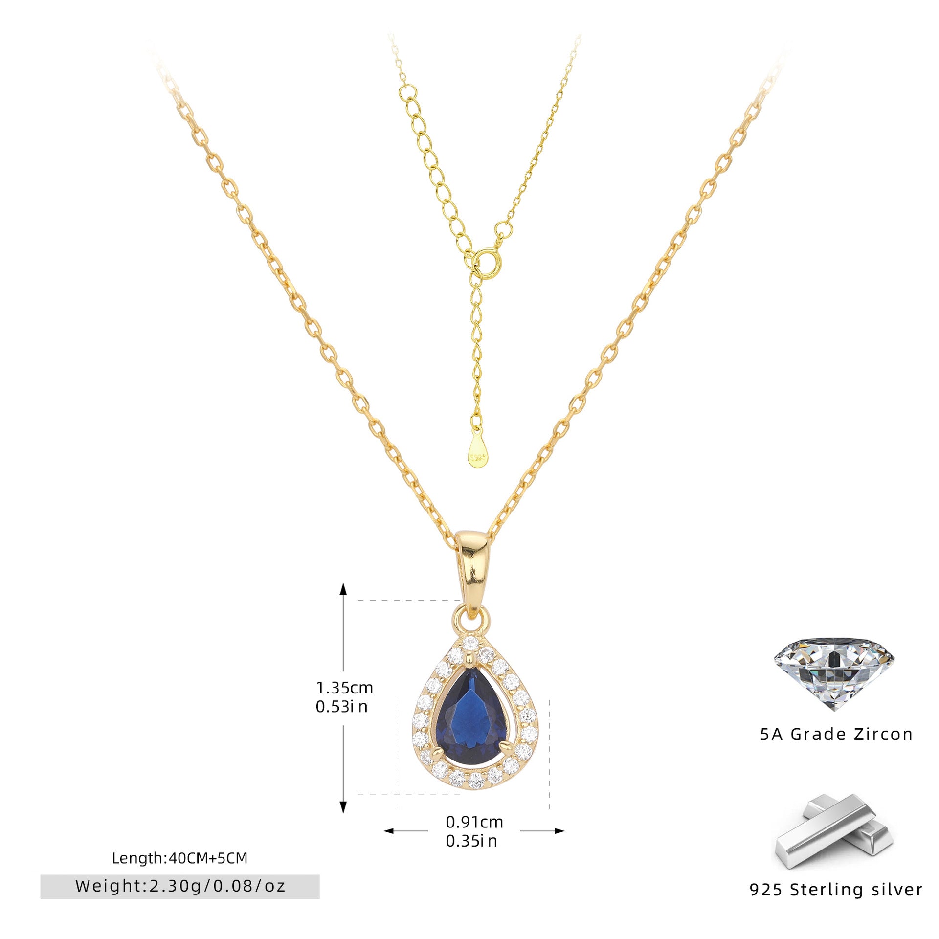 Damen Halskette mit tropfenförmigem Zirkonanhänger aus 925 Sterlingsilber und elegantem Design Shop Nory