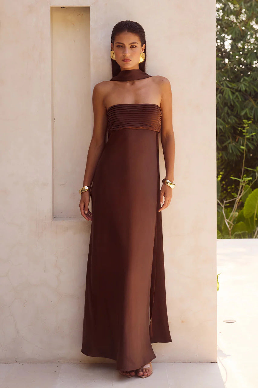 Damen Elegantes Maxikleid mit schulterfreiem Design und schmalem Oberteil