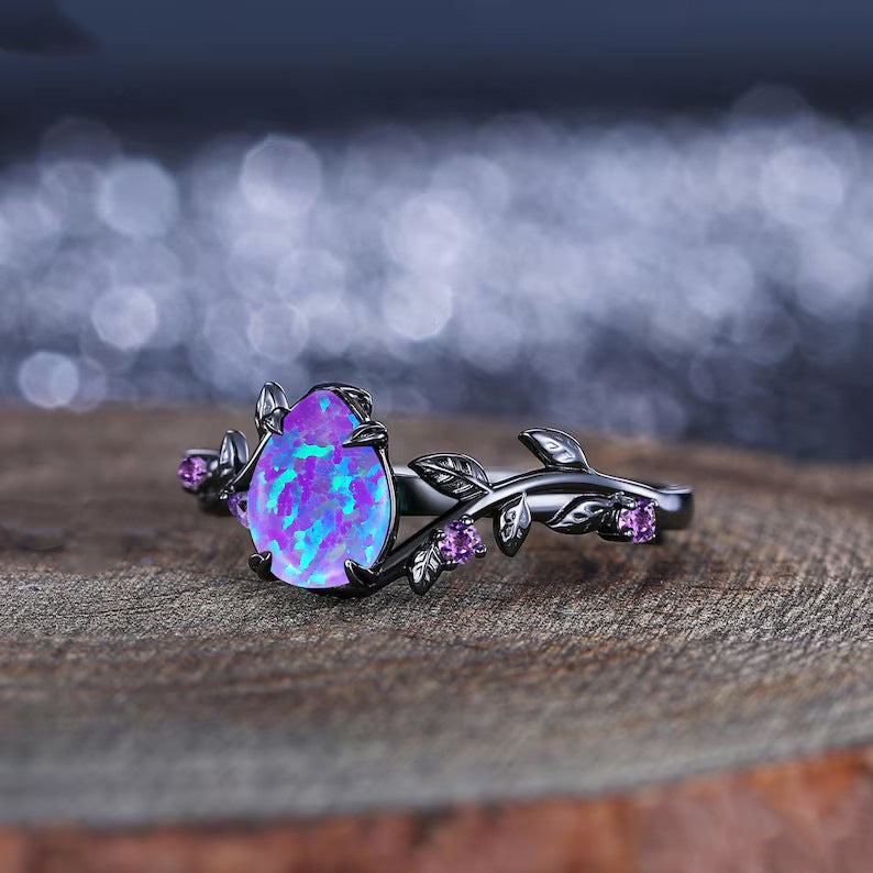 Damen Ring mit kunstvollem floralen Design und leuchtendem Opal Shop Nory