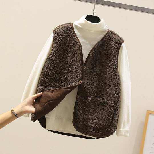 Damen Ärmellose Teddyweste mit Knopfleiste und aufgesetzten Taschen Shop Nory