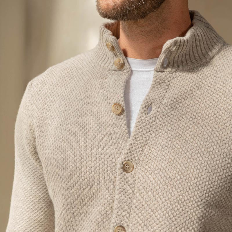 Herren Strukturstrick-Cardigan mit Stehkragen und durchgehender Knopfleiste Shop Nory