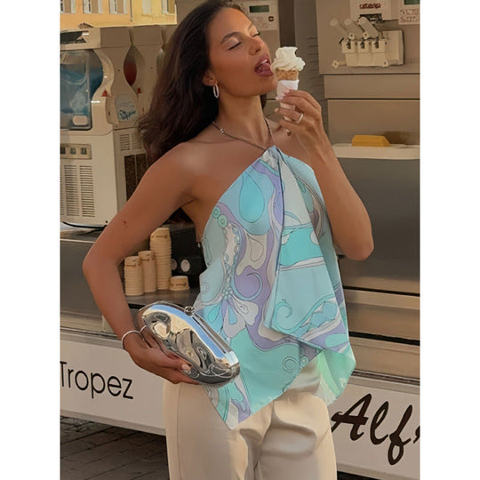Damen Haltertop mit buntem Streifenmuster und verstellbaren Trägern Shopnory