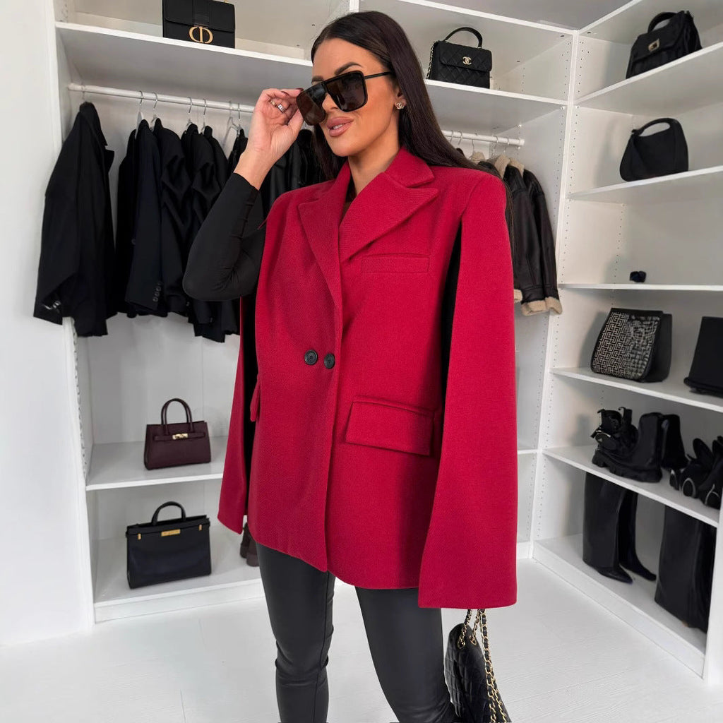 Damen modischer Cape-Blazer mit doppelter Knopfleiste