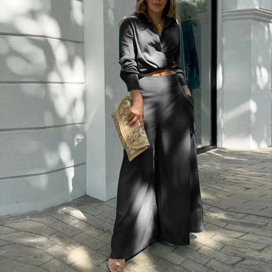 Damen Weite Palazzo-Hose mit extra weitem Bein, hoher Taille und Eingrifftaschen Shop Nory