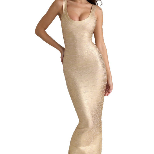 Damen figurbetontes Maxikleid mit schimmerndem Stoff und tiefem Ausschnitt Shopnory