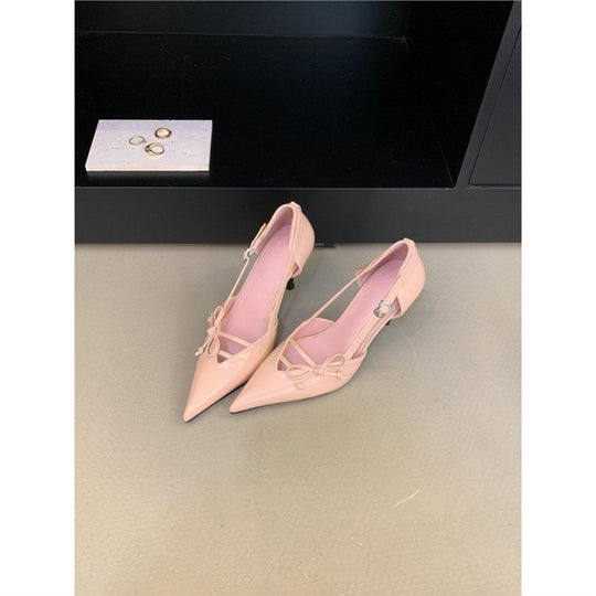 Damen Elegante spitz zulaufende Slingback-Ballerinas mit verstellbarem Knöchelriemen, V‑Ausschnitt und zierlicher Schleife Shop Nory