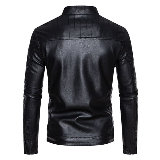 Herren taillierte Lederimitat-Bikerjacke mit Stehkragen und gesteppter Ärmeldetail Shop Nory