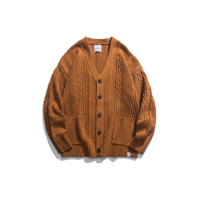 Unisex Oversize-Strickcardigan mit Zopfmuster, V‑Ausschnitt und aufgesetzten Taschen Shop Nory
