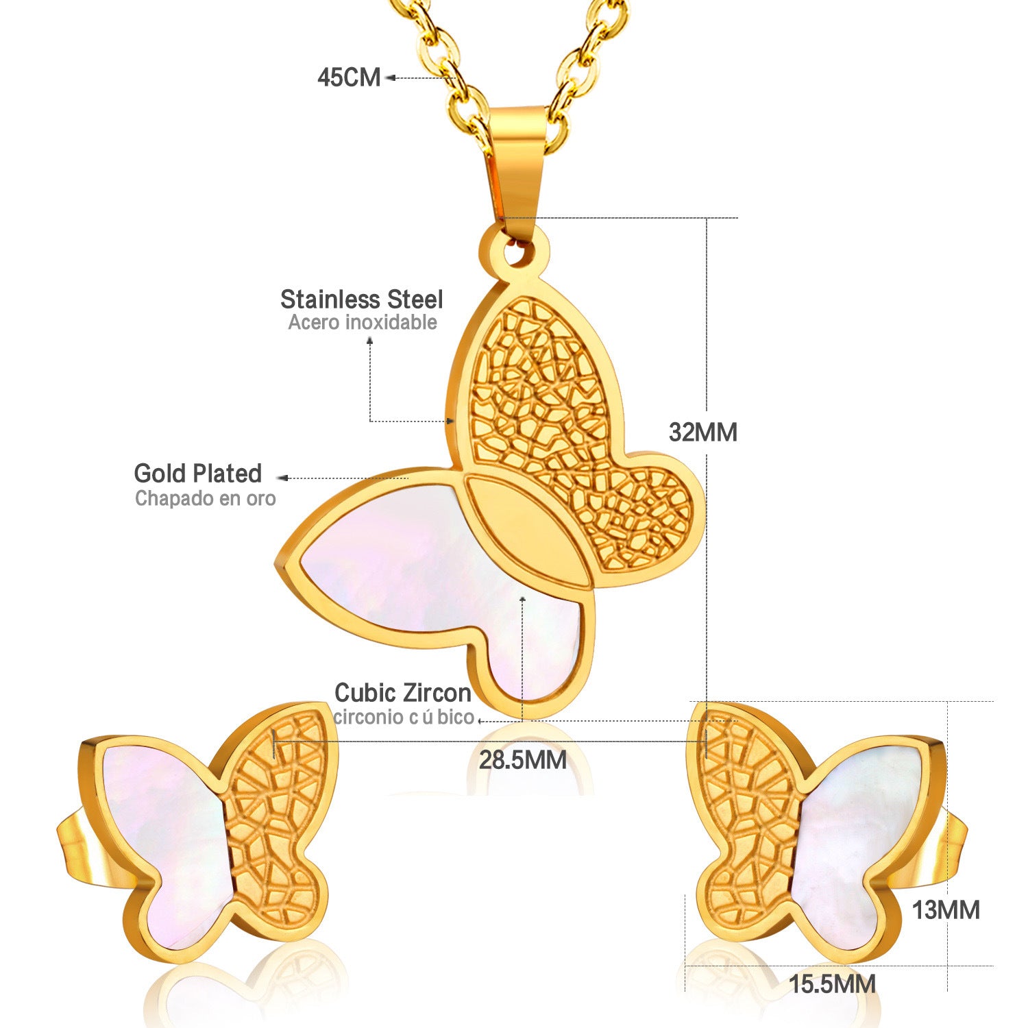 Damen Schmuckset mit goldenem, glänzendem Anhänger und funkelnden Zirkonia Shop Nory