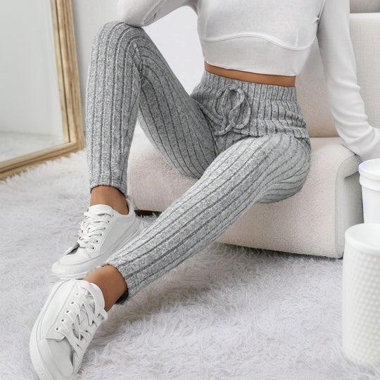 Damen gerippte Highwaist-Stricklegging mit Tunnelzug, elastischer Bund und figurbetonter Skinny-Passform Shop Nory