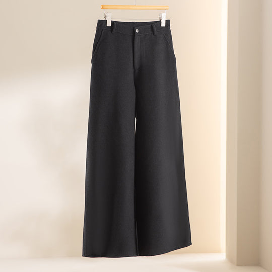 Damen Weite Wollhose mit hohem Bund und Taschen Shop Nory