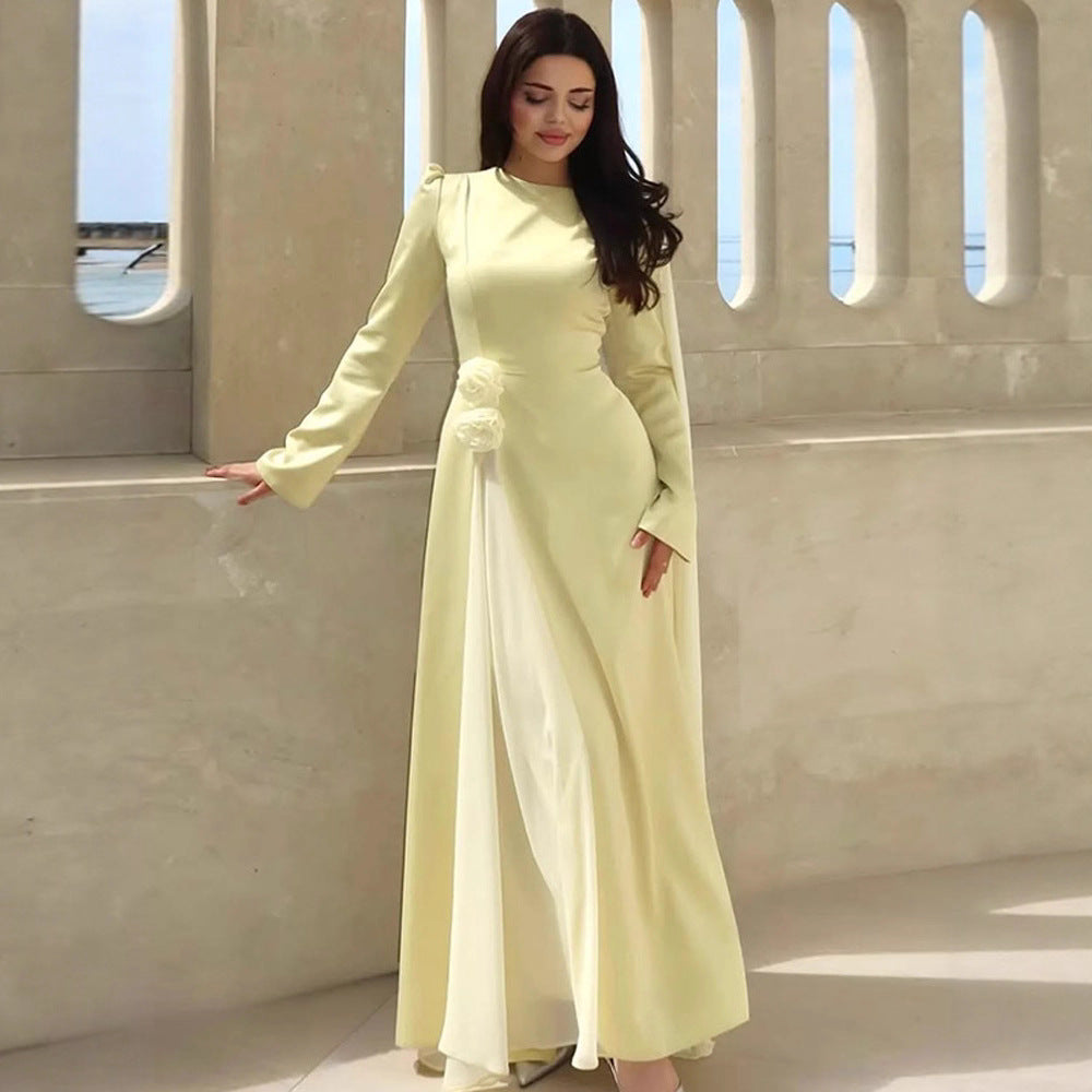 Damen Abendkleid mit Cape-Ärmeln, taillierter Silhouette und Zierblüten-Detail Shop Nory