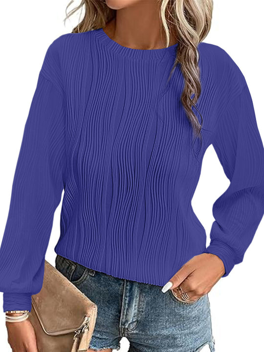 Damen Fein plissiertes Langarmshirt mit Rundhalsausschnitt und strukturierter Wellenoptik Shop Nory