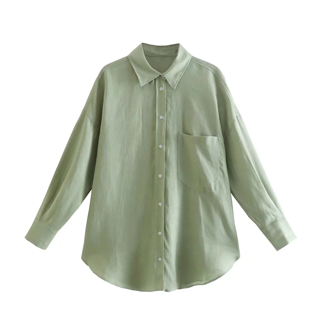 Damen Oversize-Hemdbluse aus Leinenmix mit überschnittener Schulter und Brusttasche Shop Nory