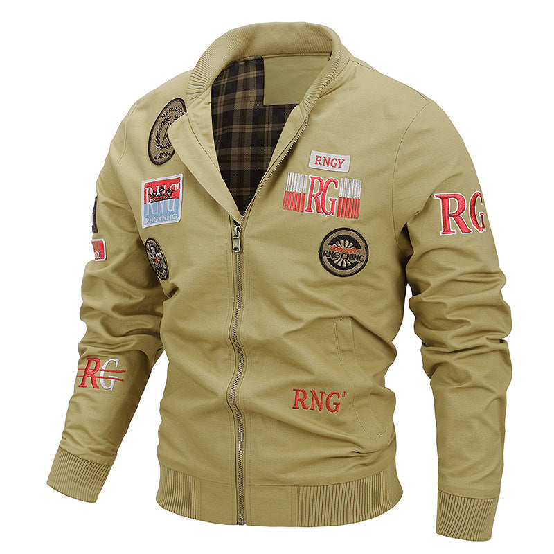 Herren Kanvas‑Bomberjacke mit Vintage‑Patchdetails und gerippten Bündchen Shop Nory
