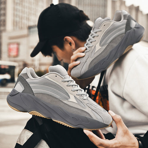 Herren Chunky-Dad-Sneaker im Retro-Running-Design mit profiliertem Wellen-Sohlenaufbau und atmungsaktivem Mesh-Suede-Obermaterial Shopy Nory