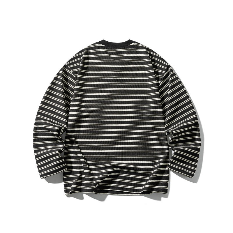 Unisex Gestreiftes Strukturiertes Longsleeve mit Notch-V-Ausschnitt und Rippenstruktur Shop Nory