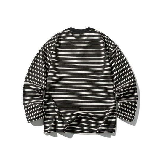 Unisex Gestreiftes Strukturiertes Longsleeve mit Notch-V-Ausschnitt und Rippenstruktur Shop Nory