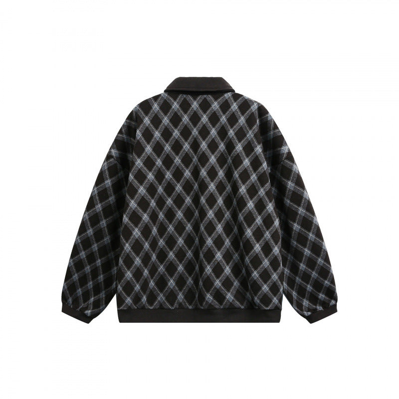 Unisex Oversize Polo-Halbzip-Pullover mit Argyle-Struktur Shop Nory