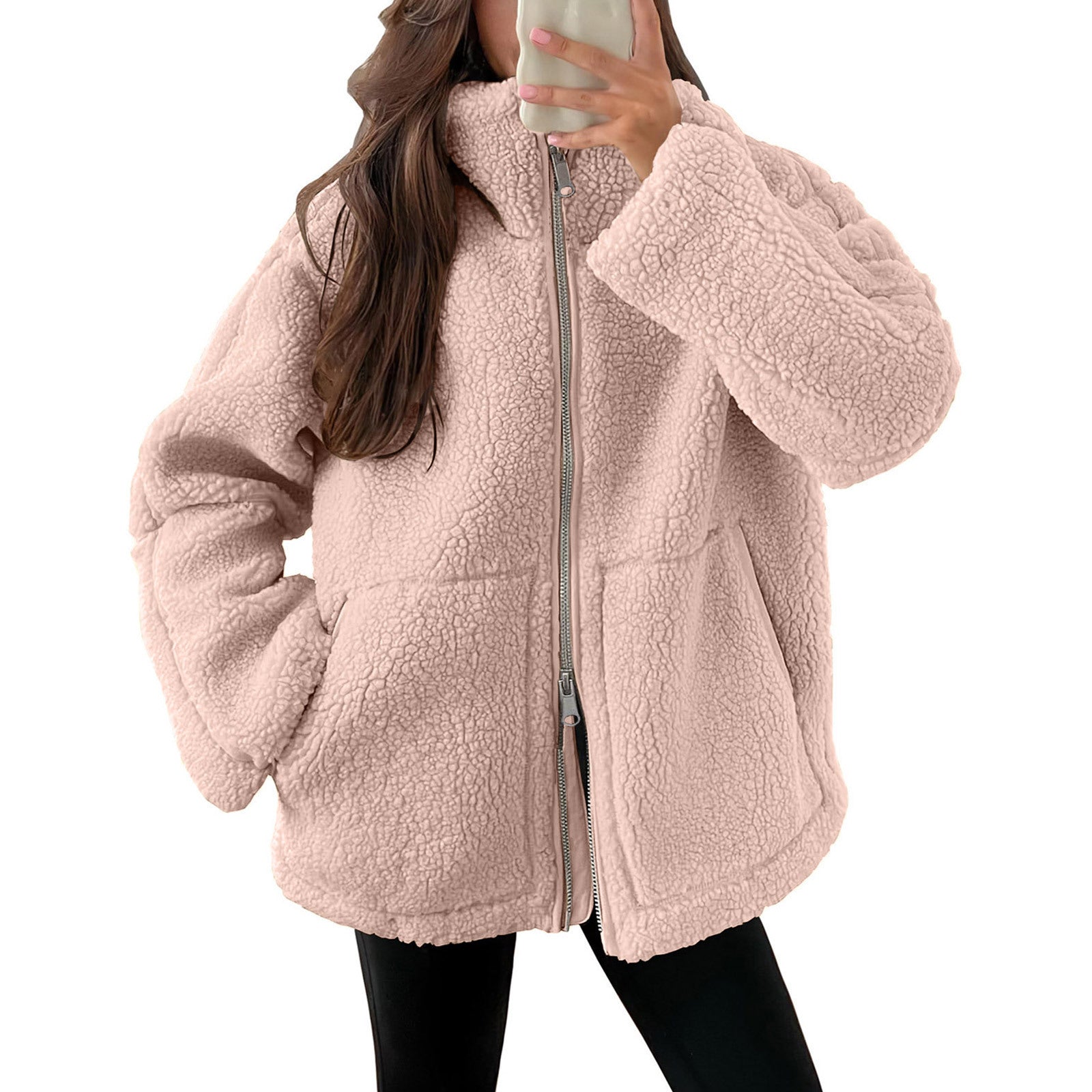 Damen Kuschelige Teddy-Jacke mit Reißverschluss