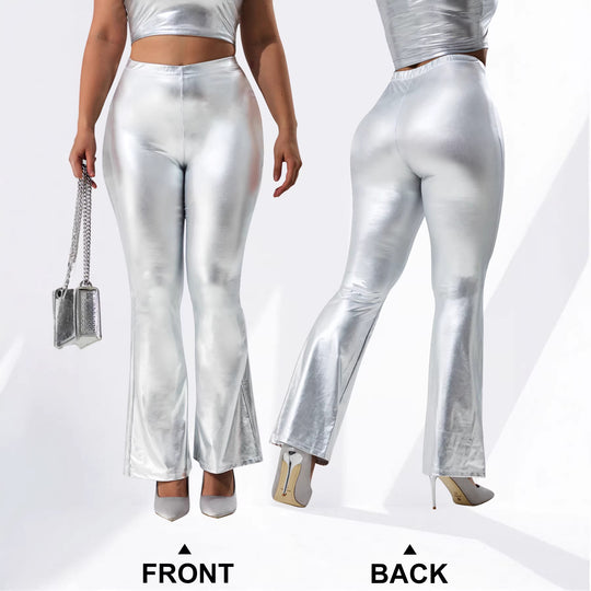Damen Glänzende High-Waist Schlaghose mit Metallic-Finish Shopy Nory