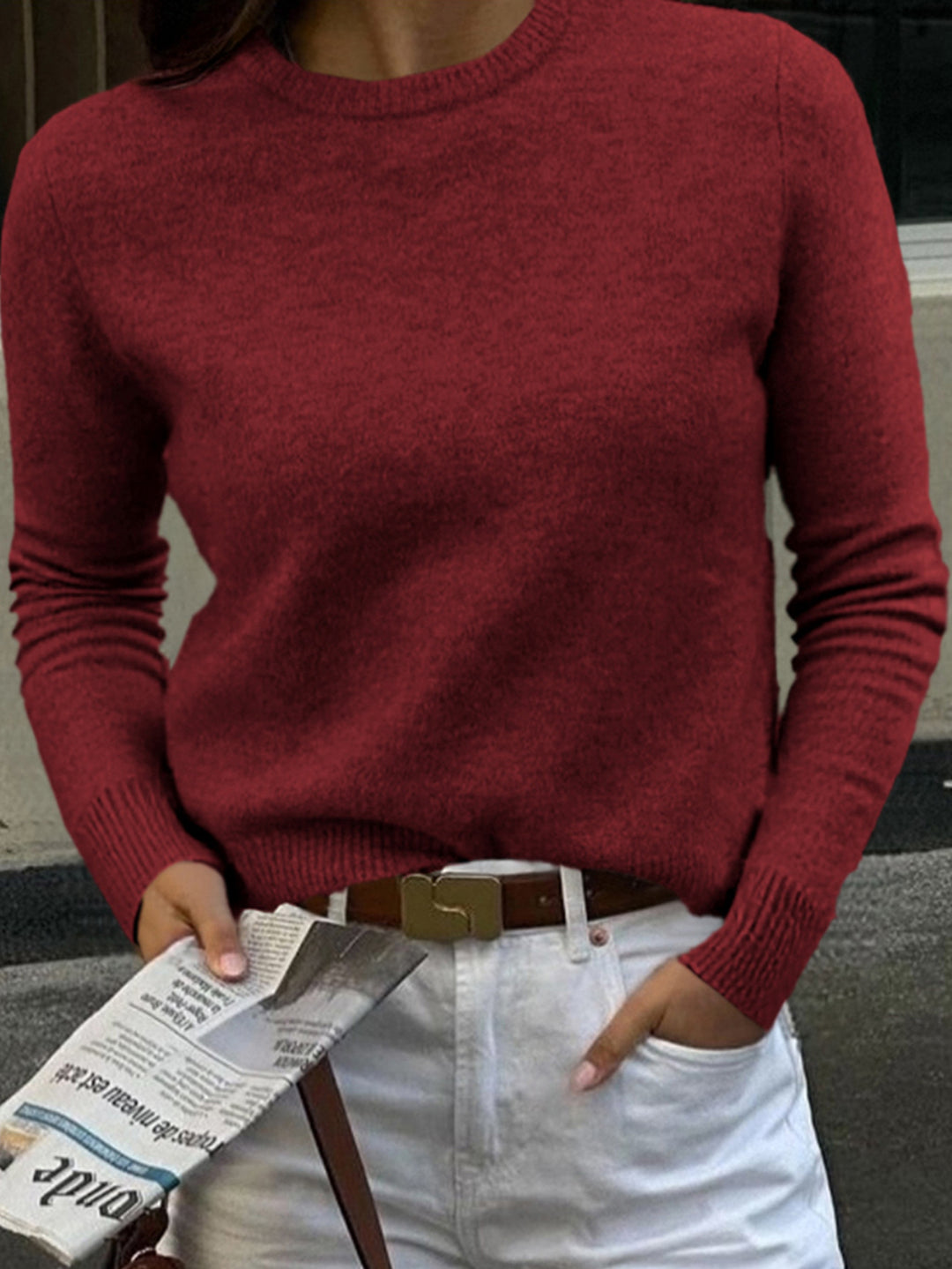 Damen nan kurz geschnittener Feinstrickpullover mit weitem U-Boot-Ausschnitt und gerippten Bündchen Shop Nory