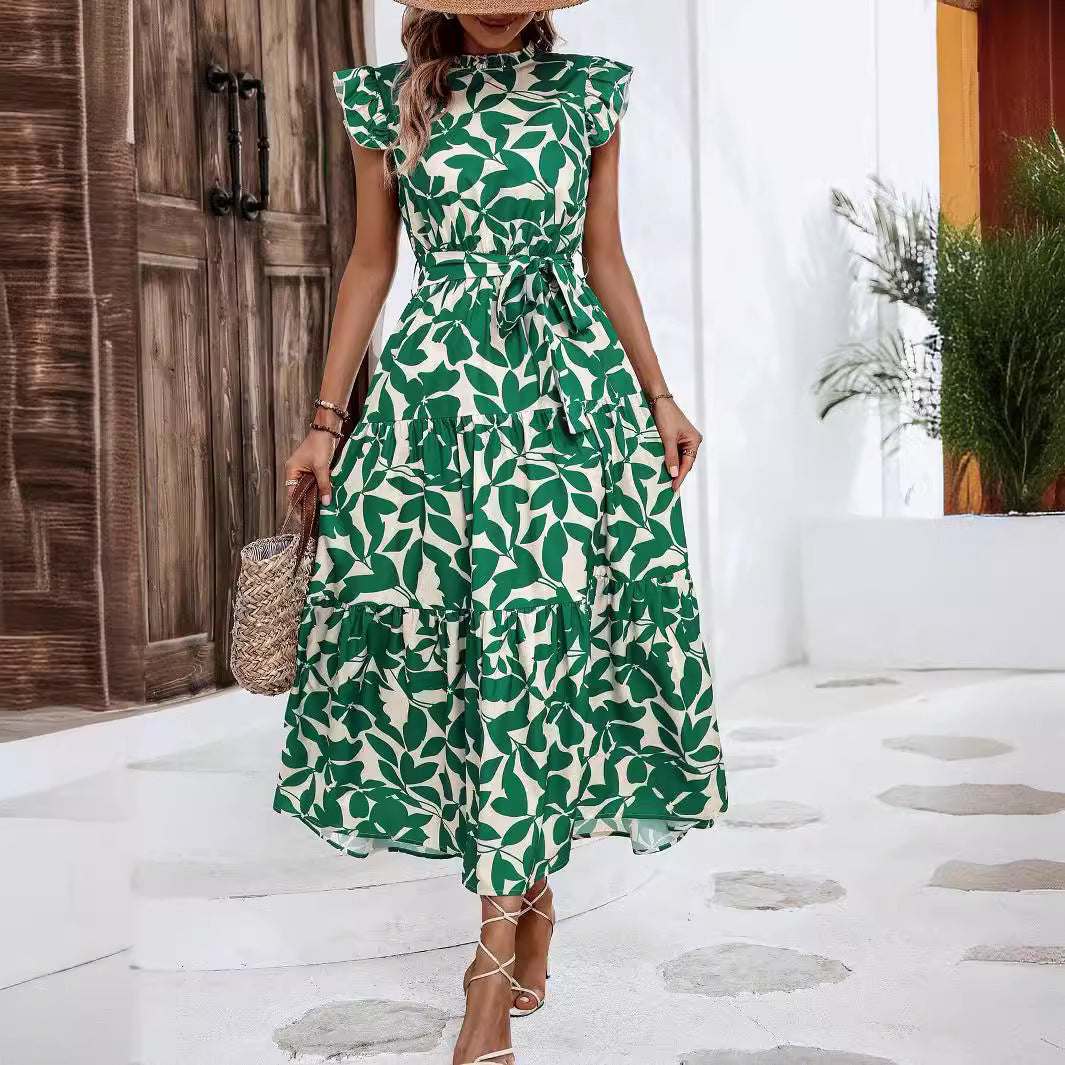 Damen Midikleid mit Stufenrock, geraffter Taillenbindung und Rüschenärmeln Shop Nory