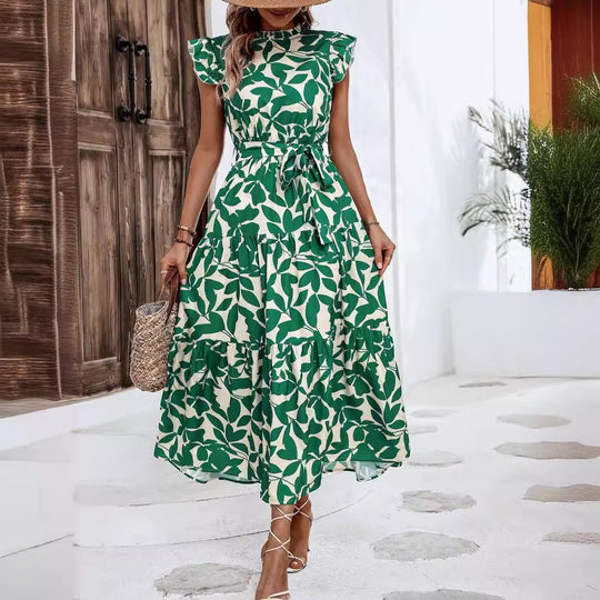 Damen Midikleid mit Stufenrock, geraffter Taillenbindung und Rüschenärmeln Shop Nory
