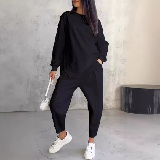 Damen Lässiges Zweiteiliges Lounge-Set mit Oversize-Sweatshirt und taillierter Tapered-Hose Shop Nory