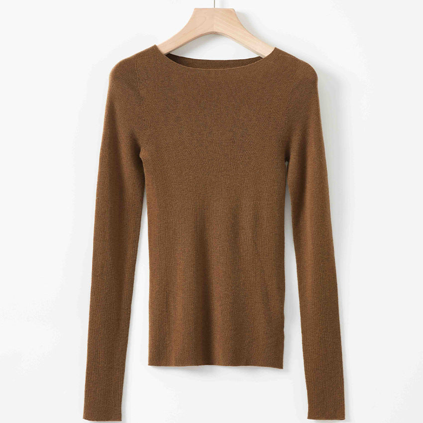 Damen Feiner Langarm-Feinstrickpullover mit U-Boot-Ausschnitt und figurbetonter Passform Shop Nory